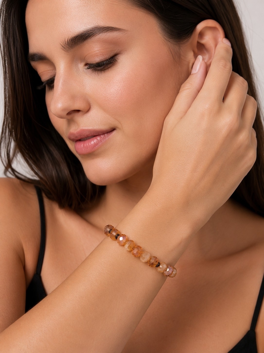 🌸2/$16🌸 Faceted Brown Amber Beaded Stretch Bracelet - Picture 2 of 7